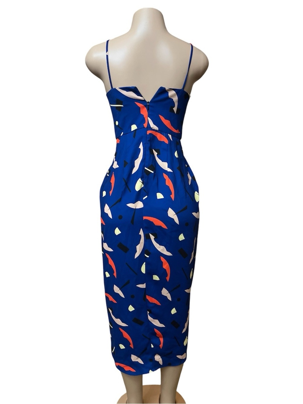 Shona Joy Navy Abstract Midi Slip Dress with Coral & Cream Accents - Picture 5 of 7